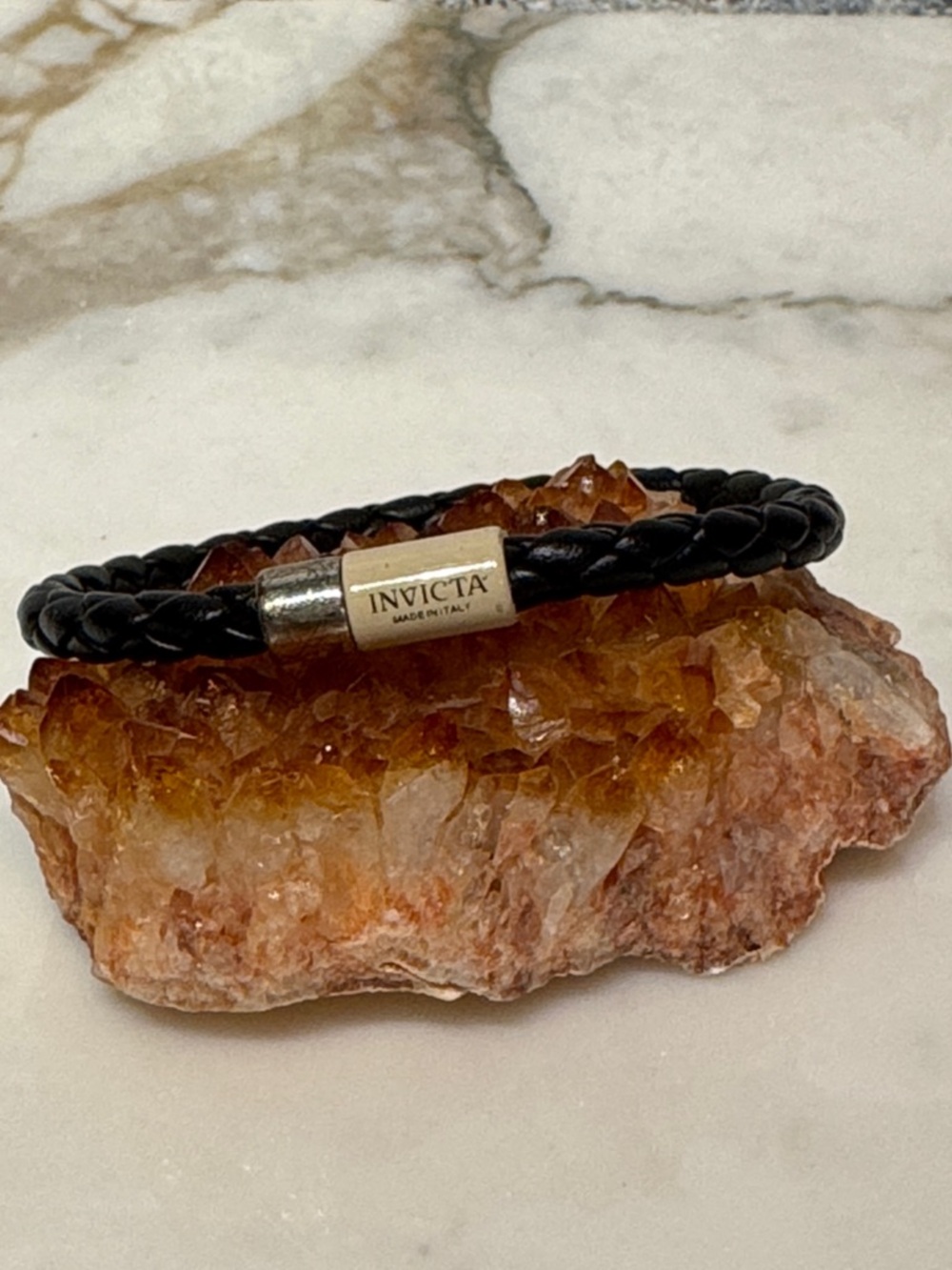 Invicta Black Leather Braided Bracelet - Picture 2 of 6